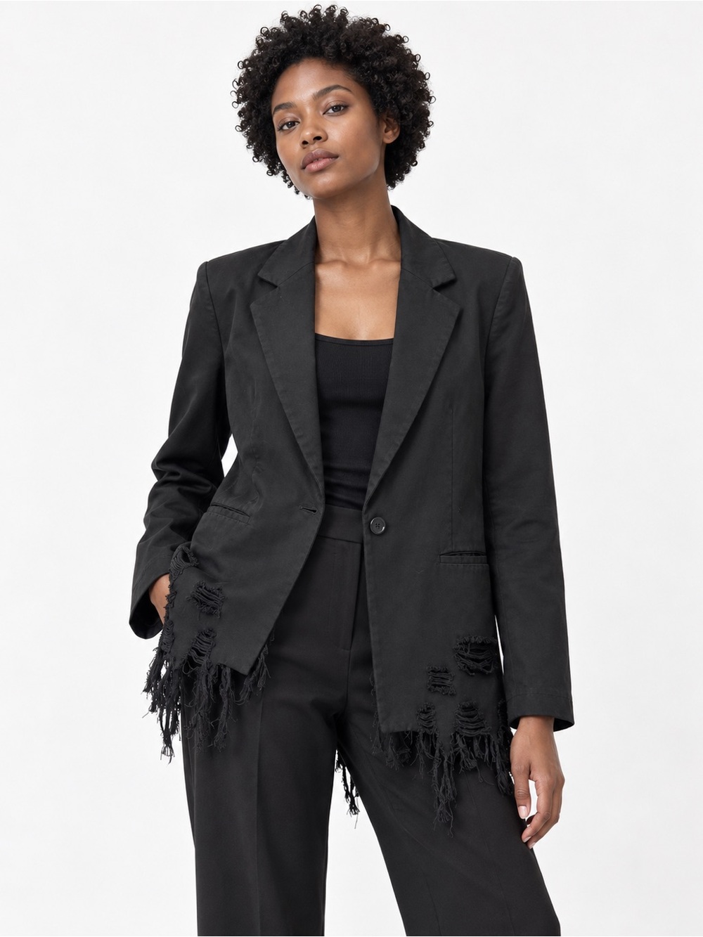 Serra by Joie Rucker Distressed Frayed Black Blazer